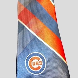 Men's Chicago Cubs Diamond Tip Tie. Blue Red & White with Cubs Emblem. 57" long